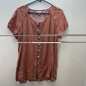 J. Jill Women's Top L Lightweight Cotton Floral Pearl Button Up Boho